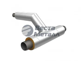 Тройниковое ответвление с переходом 133х4.0 - 76х3.5 - 108х4.0 09Г2С ГОСТ 10704-91/10705-80 - ППУ ОЦ - ЗМКВ Тройниковое ответвление с переходом 133х4.0 - 76х3.5 - 108х4.0 09Г2С ГОСТ 10704-91/10705-80 - ППУ ОЦ - ЗМКВ